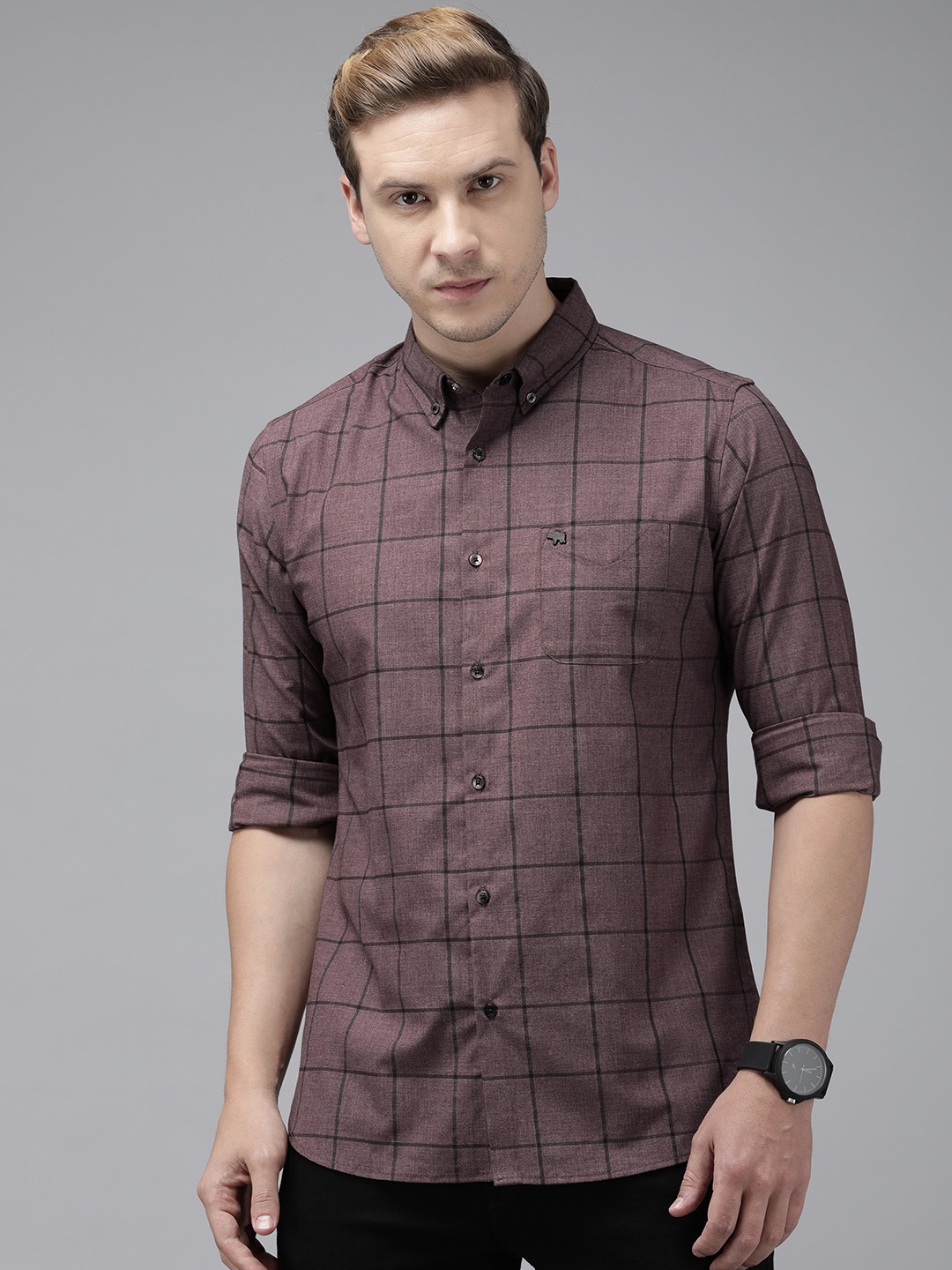 

THE BEAR HOUSE Slim Fit Windowpane Checked Casual Shirt, Maroon