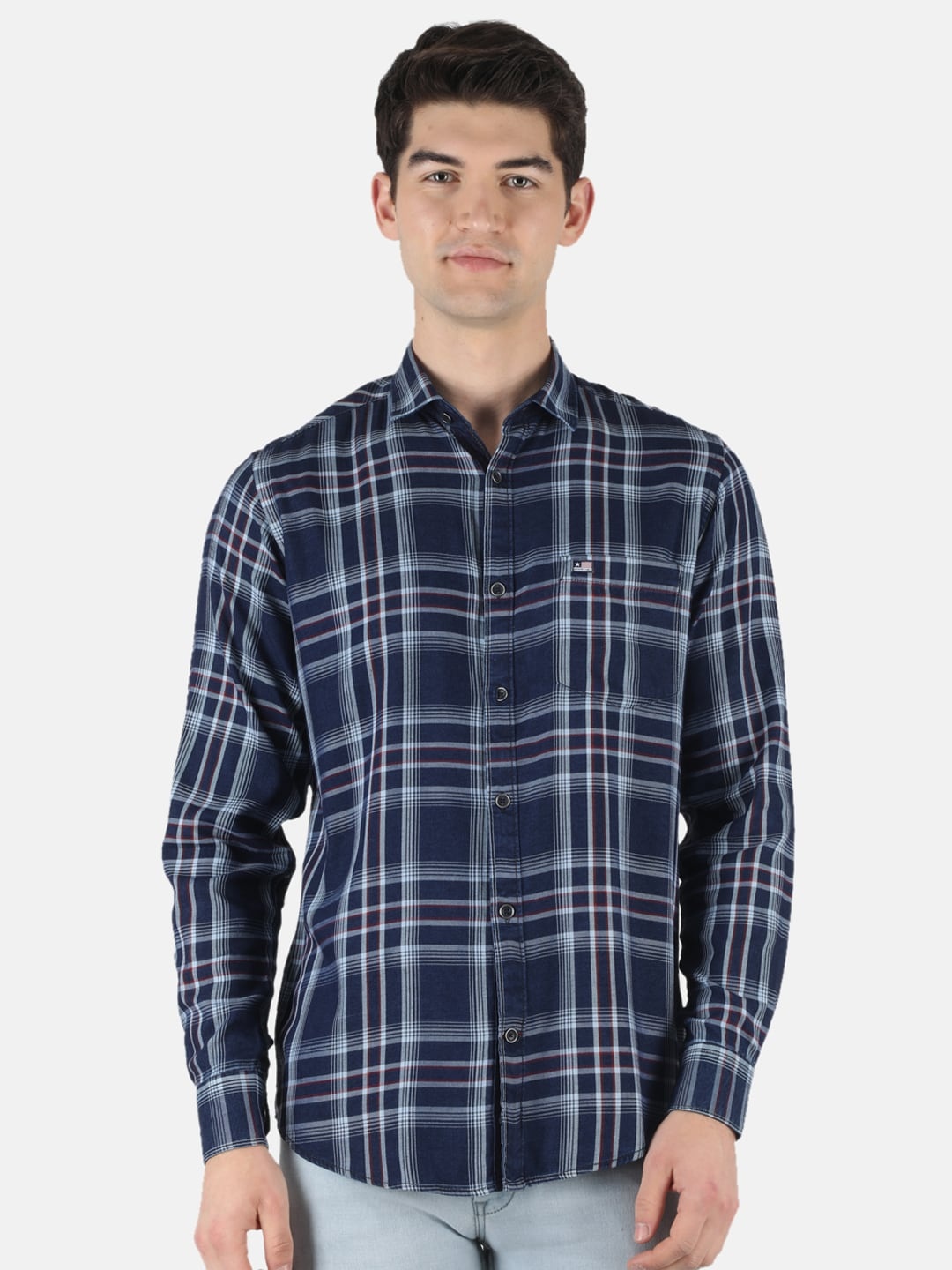 

Monte Carlo Men Tartan Checked Casual Cotton Shirt, Navy blue