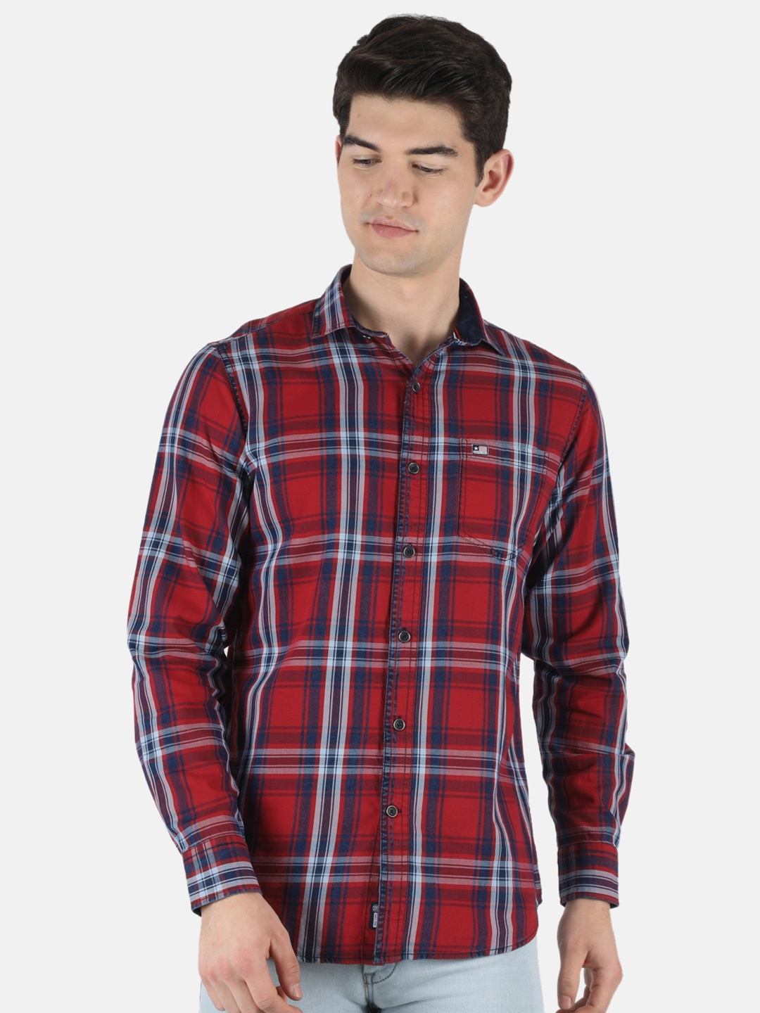 

Monte Carlo Men Tartan Checked Casual Cotton Shirt, Red