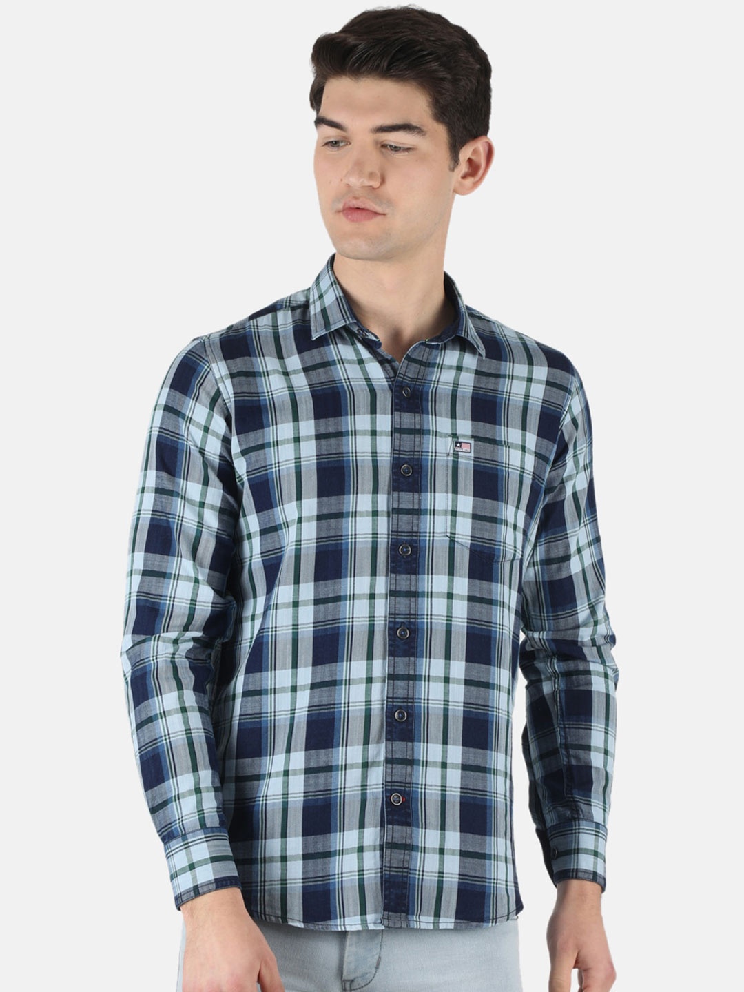 

Monte Carlo Men Tartan Checks Casual Cotton Shirt, Green