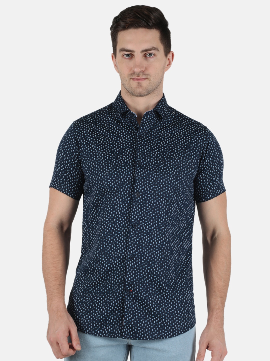 

Monte Carlo Men Slim Fit Printed Casual Cotton Shirt, Blue