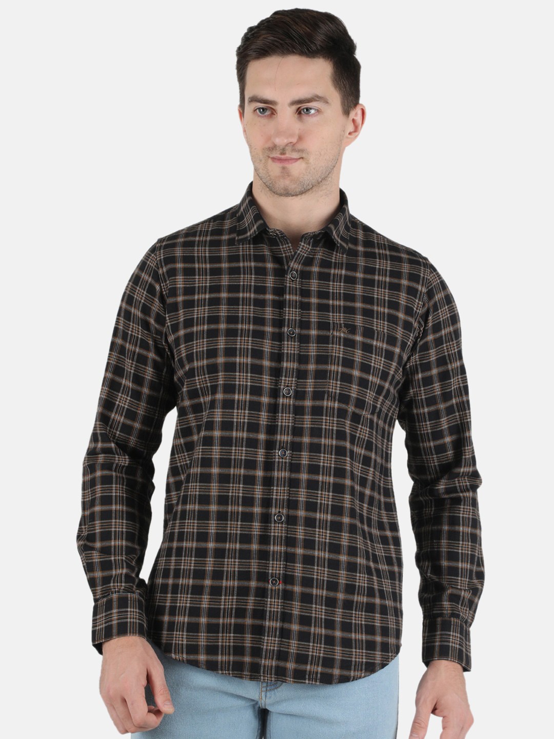 

Monte Carlo Men Checked Casual Cotton Shirt, Black