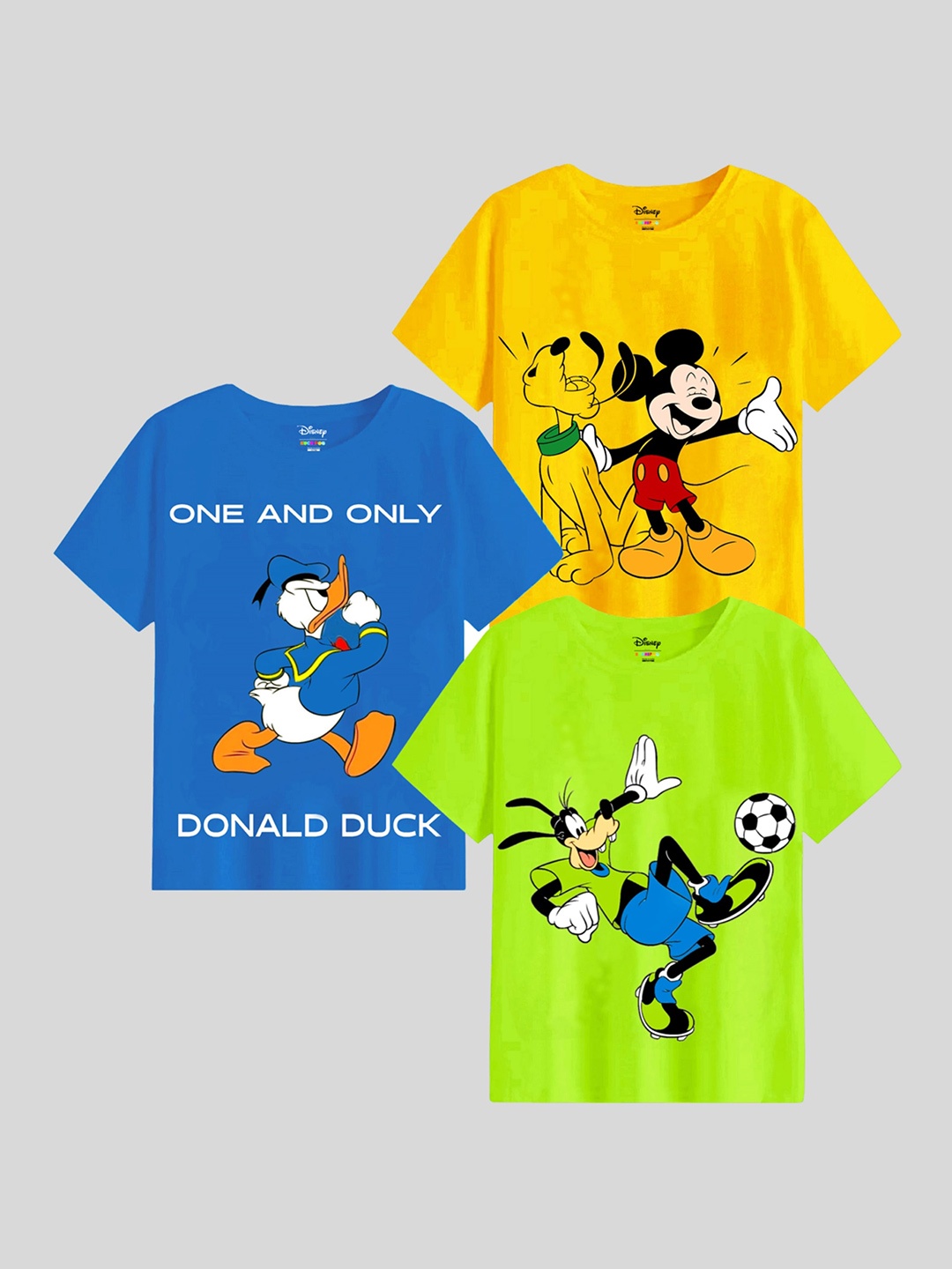 

KUCHIPOO Boys Pack Of 3 Mickey & friends Printed T-shirt, Blue