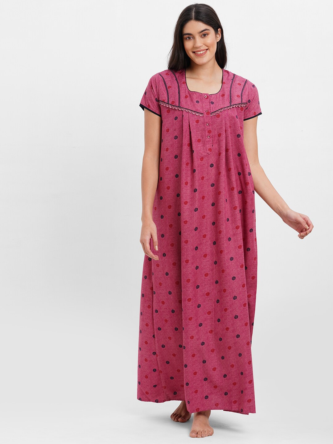 

SDL by Sweet Dreams Women Polka Dots Printed Maxi Nightdress, Pink