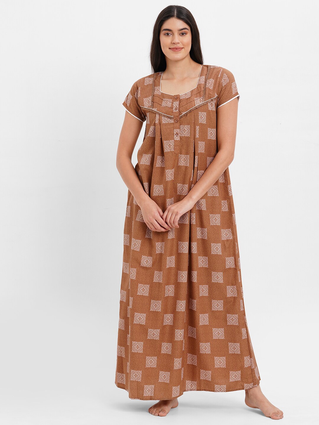 

SDL by Sweet Dreams Women Ethnic Motifs Printed Maxi Nightdress, Brown