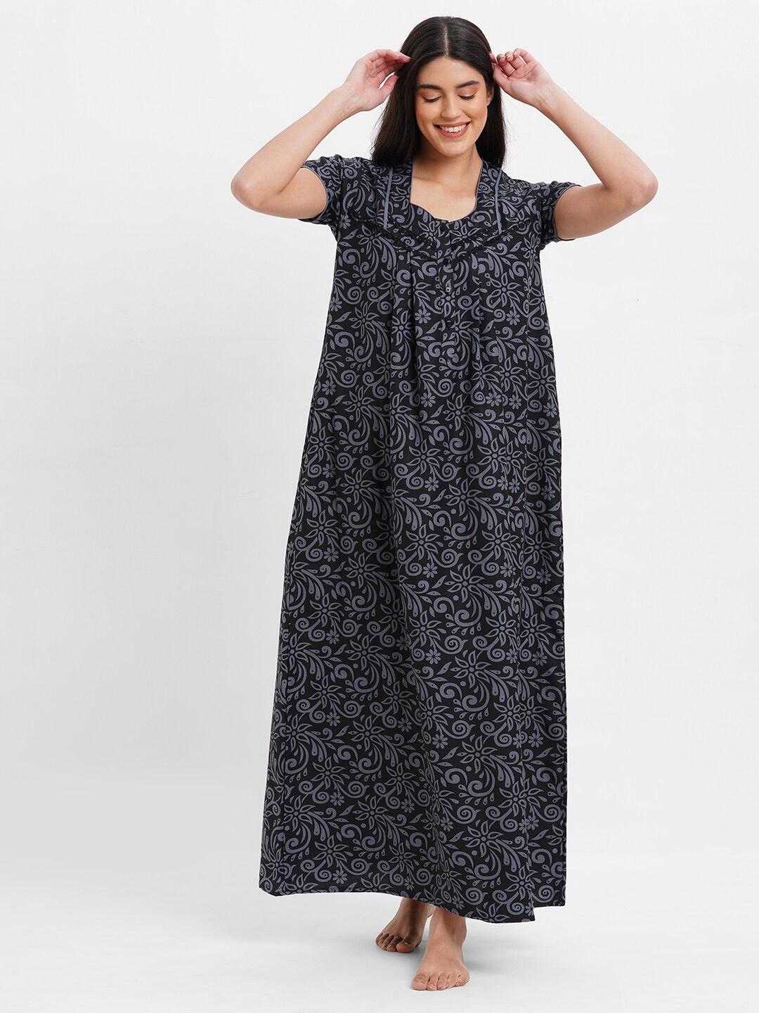 

SDL by Sweet Dreams Women Ethnic Motifs Printed Maxi Nightdress, Grey