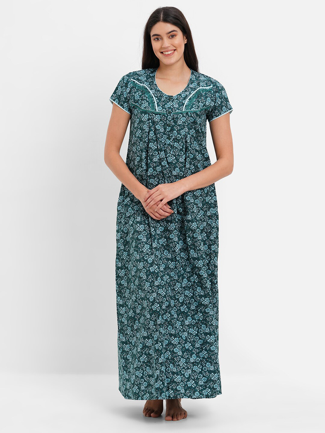 

SDL by Sweet Dreams Women Floral Printed Maxi Nightdress, Green