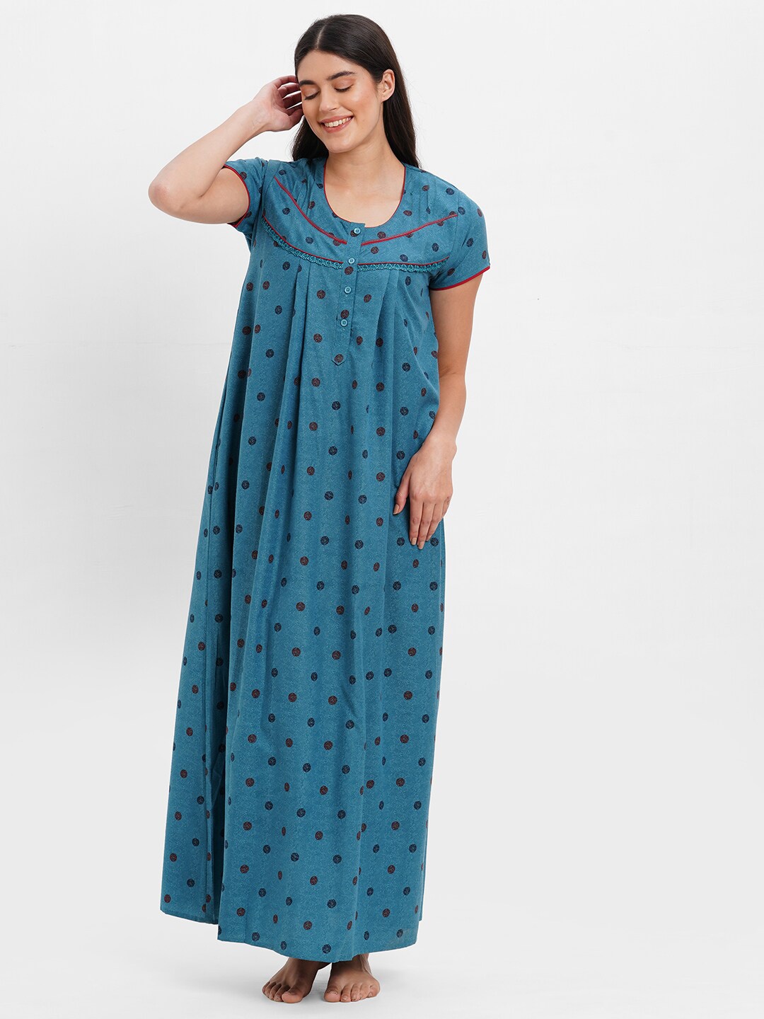 

SDL by Sweet Dreams Polka Dots Printed Maxi Nightdress, Blue