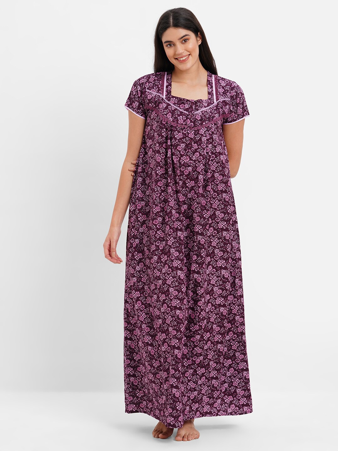

SDL by Sweet Dreams Women Floral Printed Maxi Nightdress, Purple