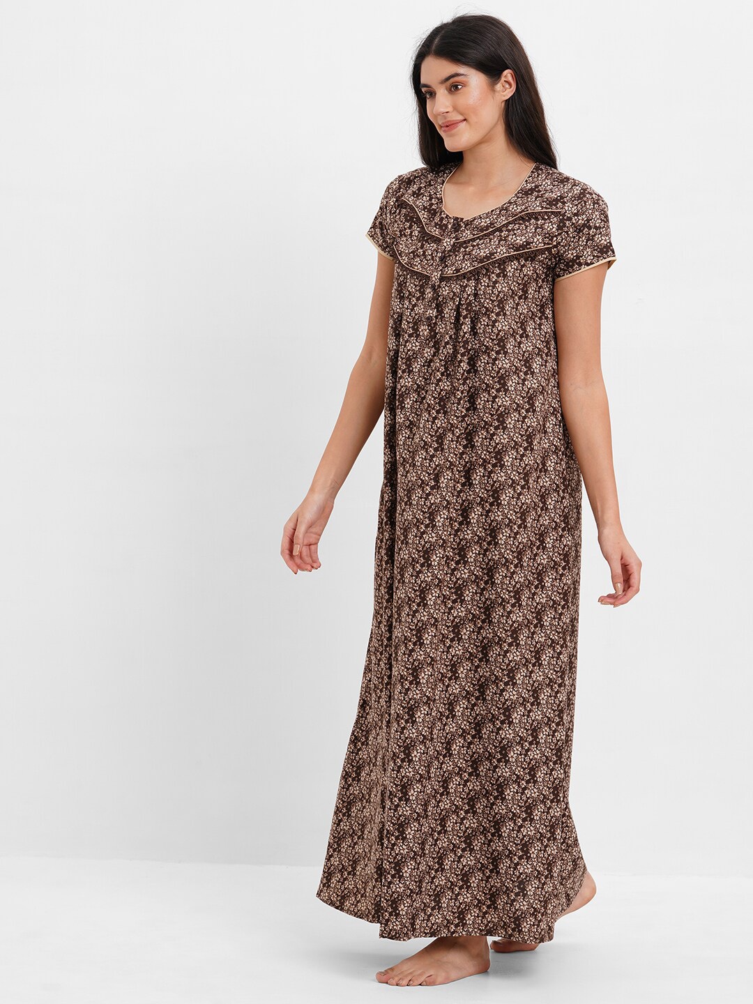 

SDL by Sweet Dreams Women Floral Printed Maxi Nightdress, Brown