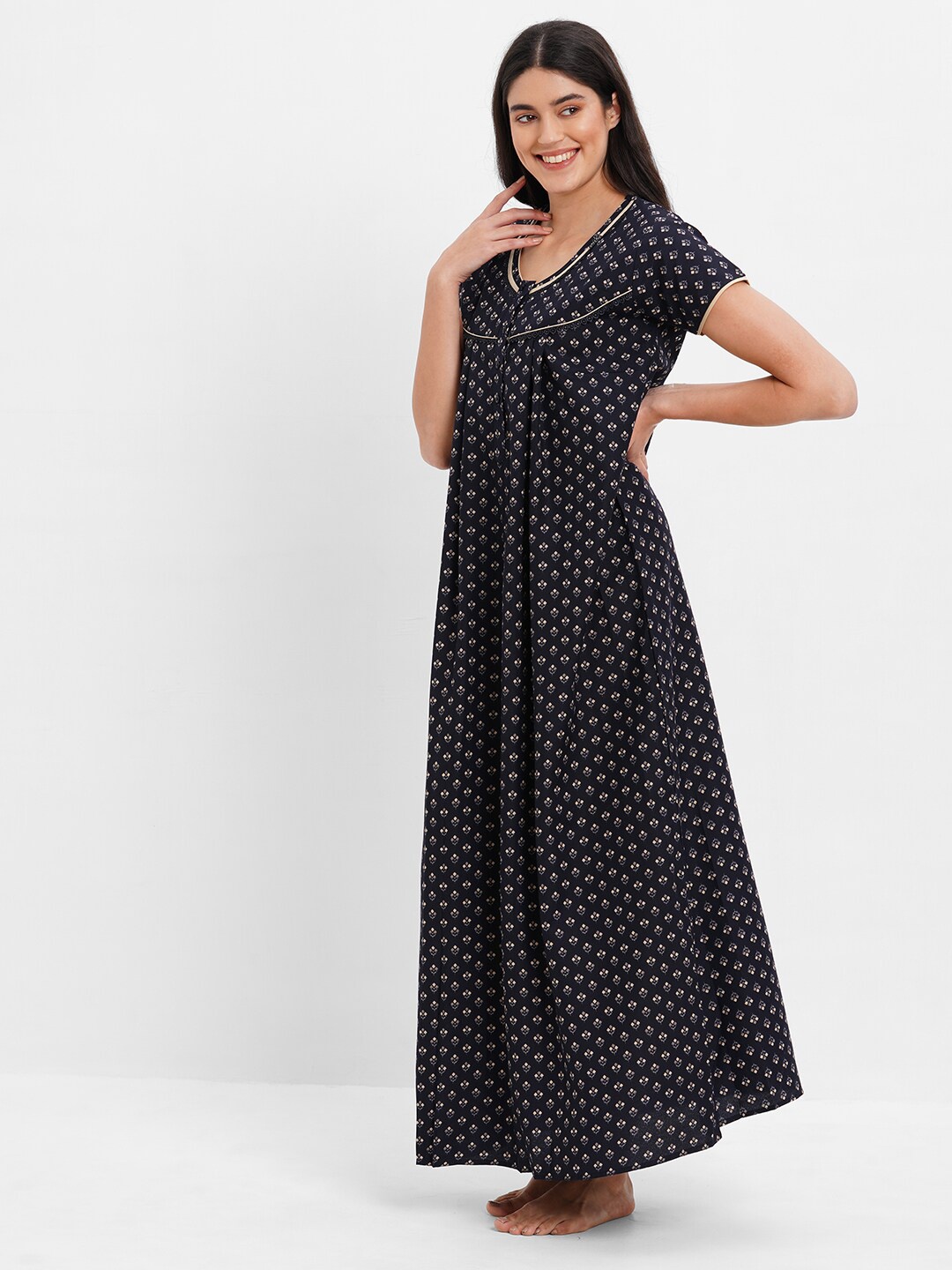 

SDL by Sweet Dreams Women Ethnic Motifs Printed Maxi Nightdress, Navy blue
