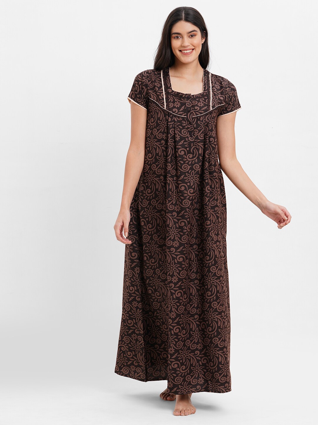 

SDL by Sweet Dreams Women Ethnic Motifs Printed Maxi Nightdress, Brown