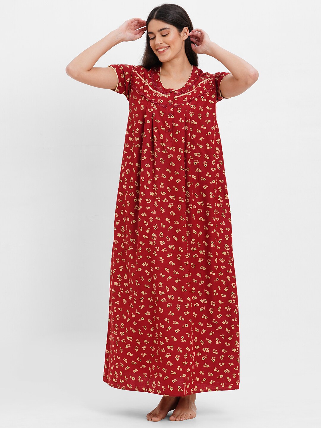 

SDL by Sweet Dreams Women Floral Printed Maxi Nightdress, Rust