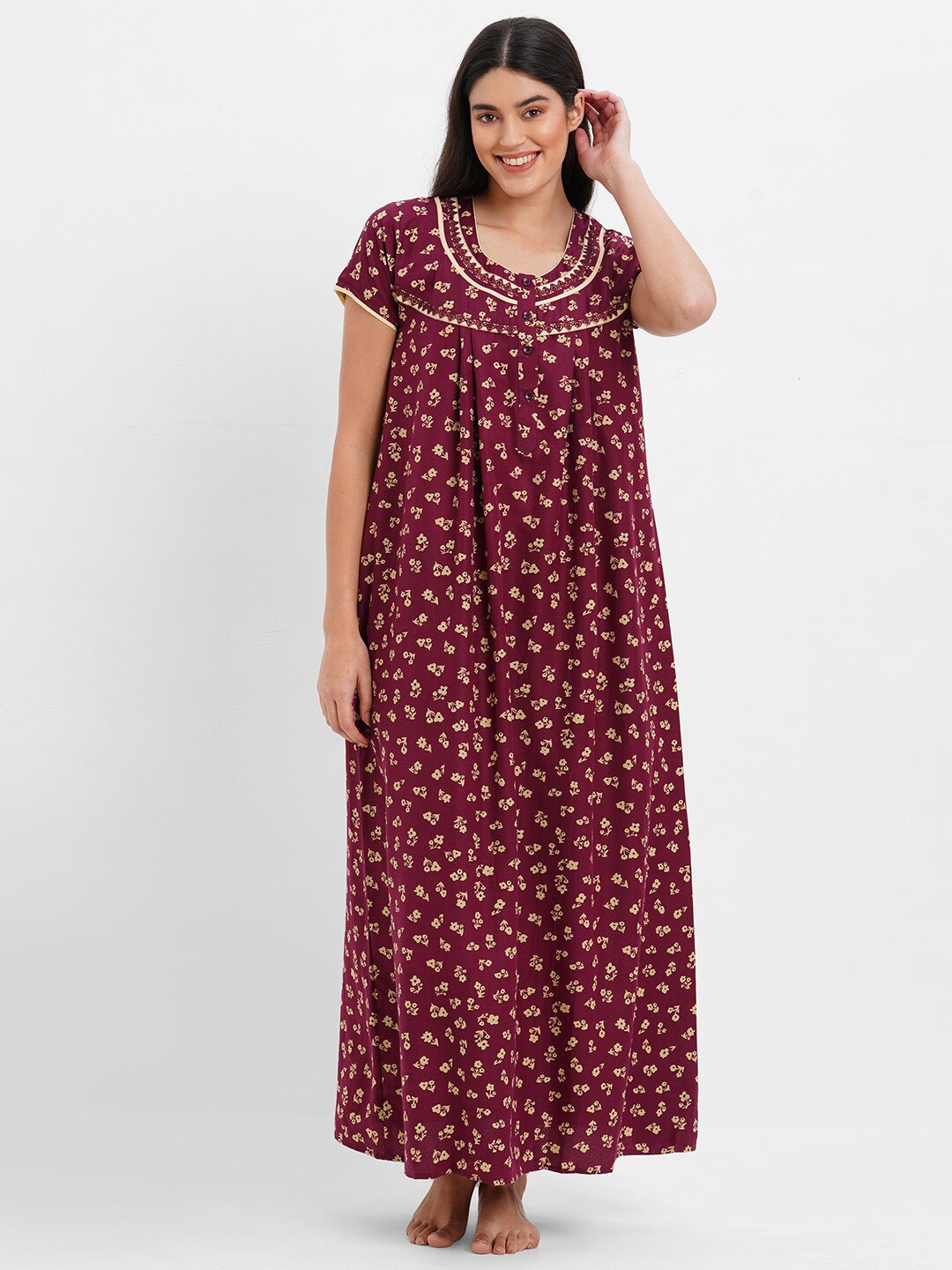 

SDL by Sweet Dreams Women Floral Printed Maxi Nightdress, Purple