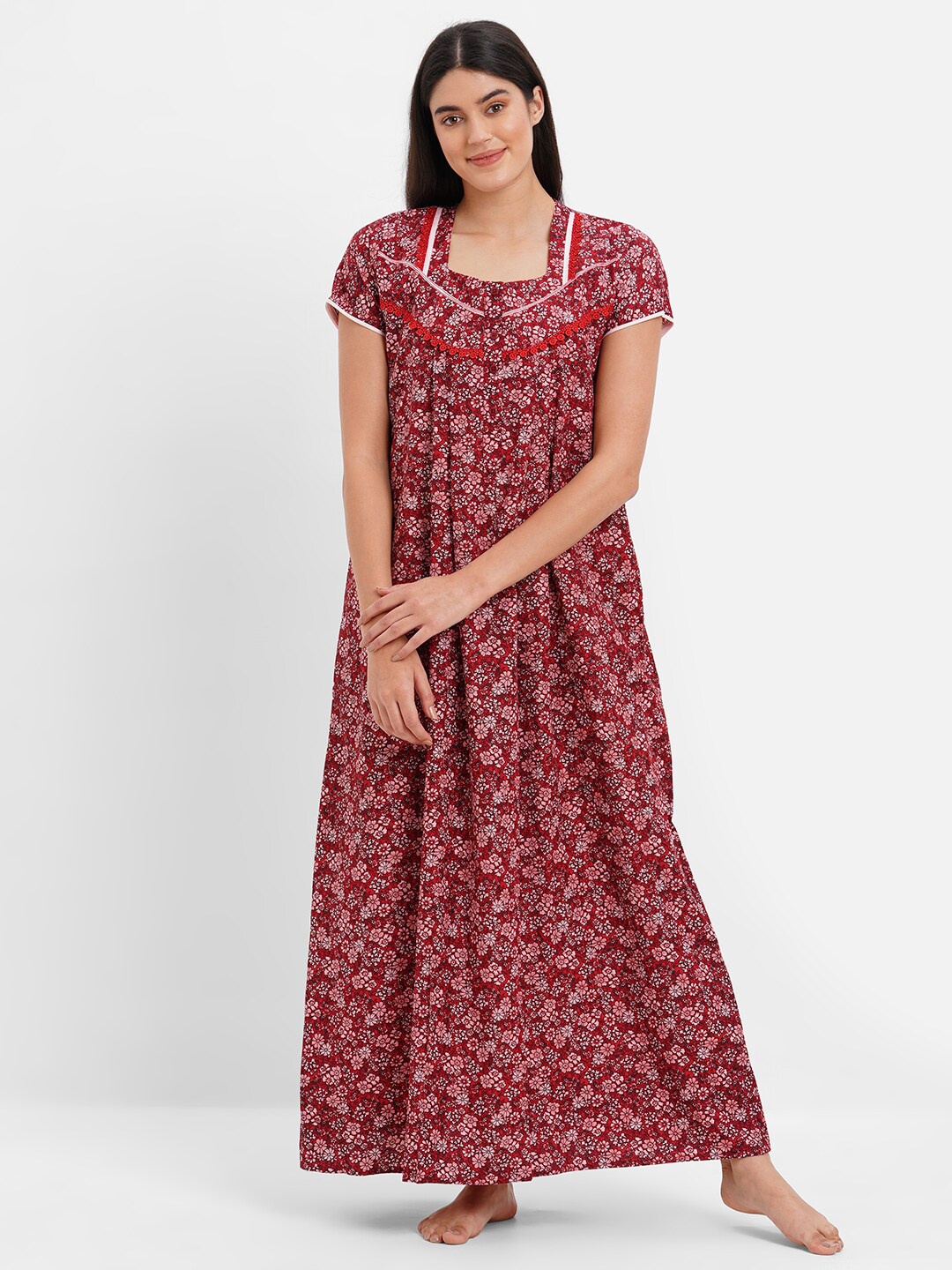 

SDL by Sweet Dreams Women Floral Printed Maxi Nightdress, Red