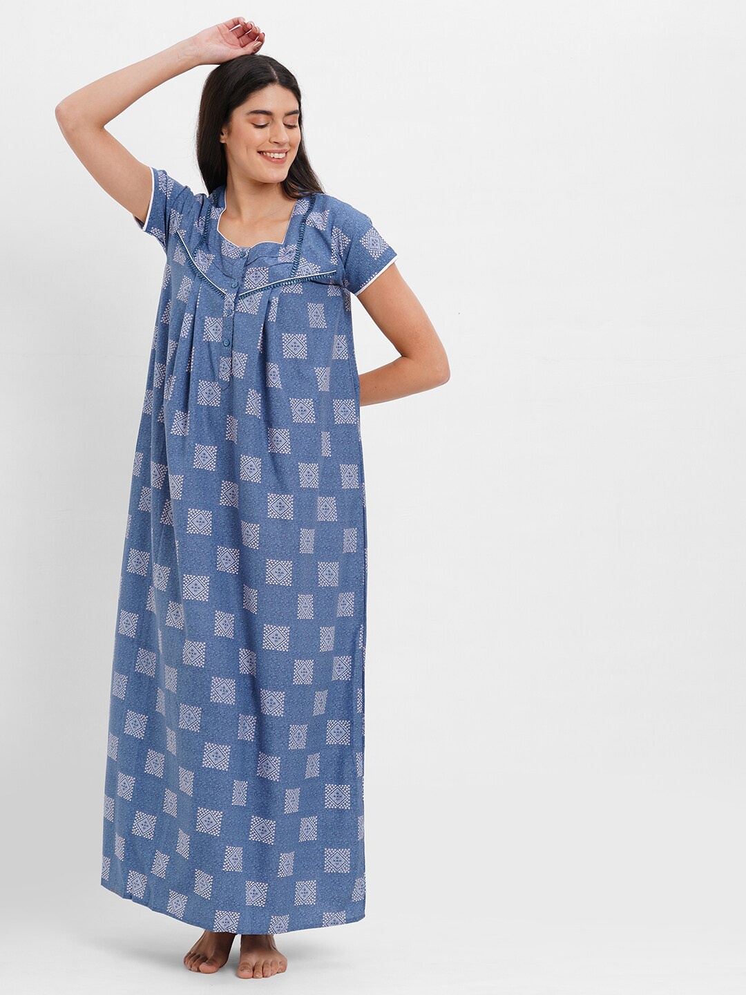 

SDL by Sweet Dreams Women Ethnic Motifs Printed Maxi Nightdress, Blue