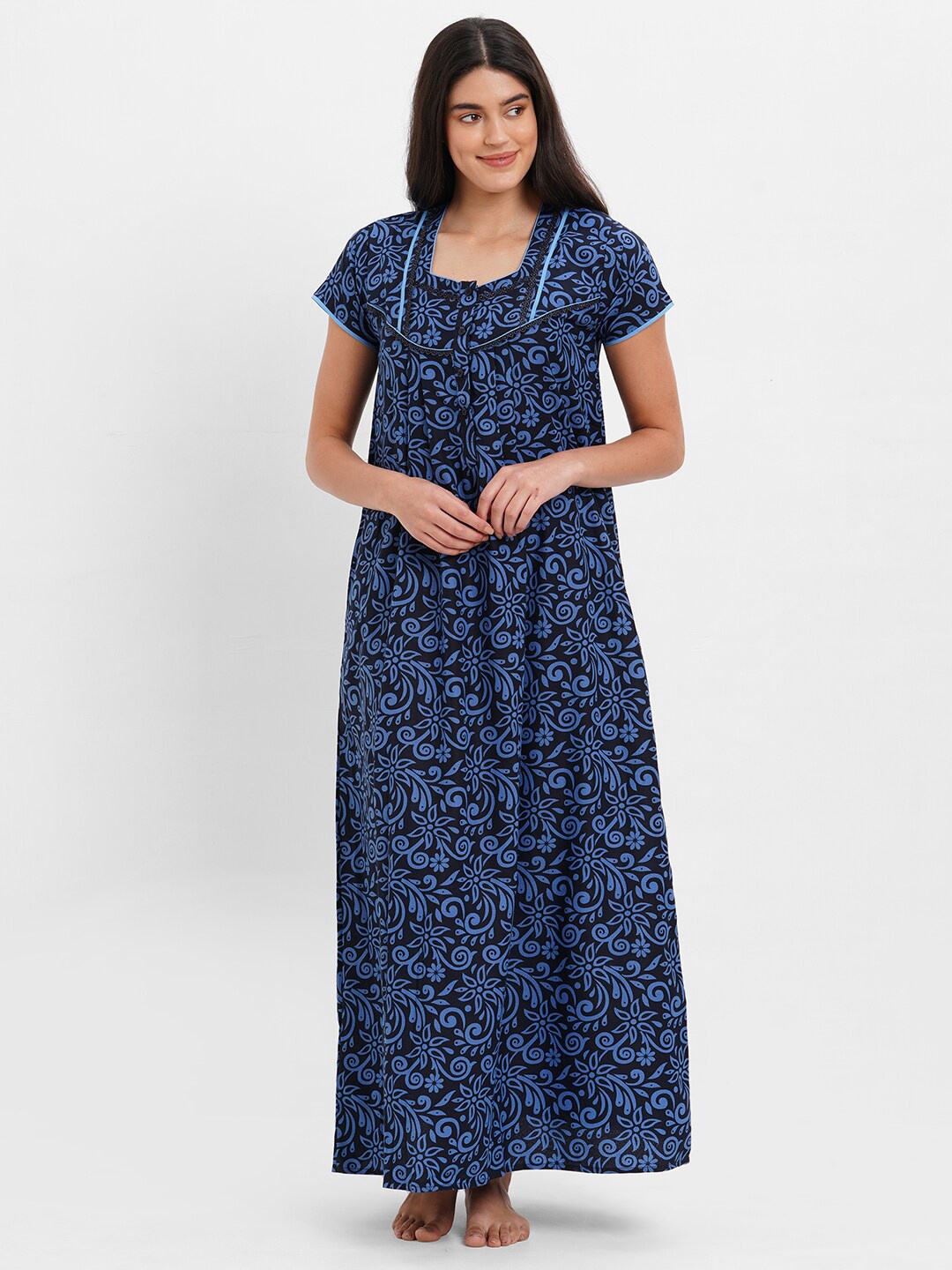 

SDL by Sweet Dreams Women Ethnic Motifs Printed Maxi Nightdress, Blue