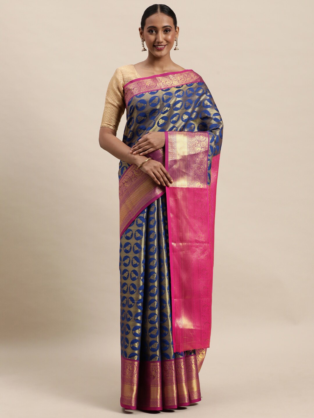 

Royal Rajgharana Saree Ethnic Motifs Woven Design Pure Silk Banarasi Sarees, Blue