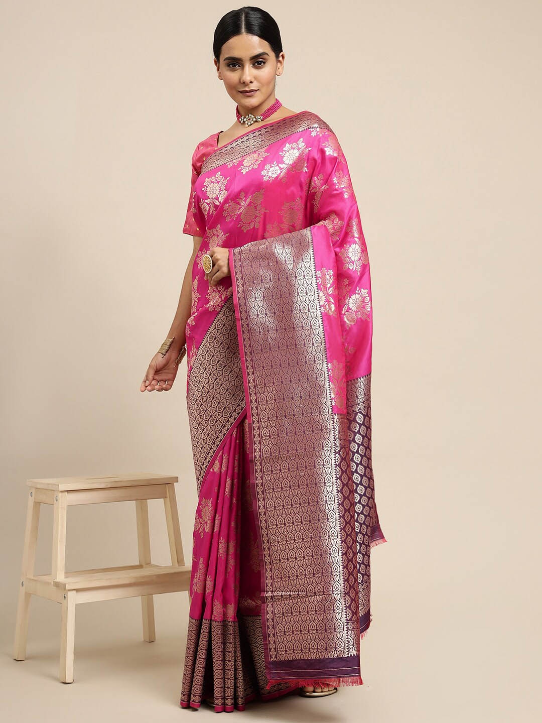 

Royal Rajgharana Saree Woven Design Zari Pure Silk Banarasi Sarees, Pink