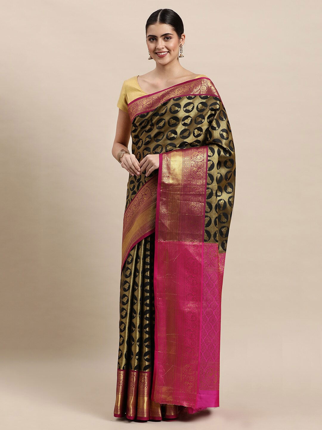 

Royal Rajgharana Saree Ethnic Motifs Woven Design Zari Pure Silk Banarasi Sarees, Black