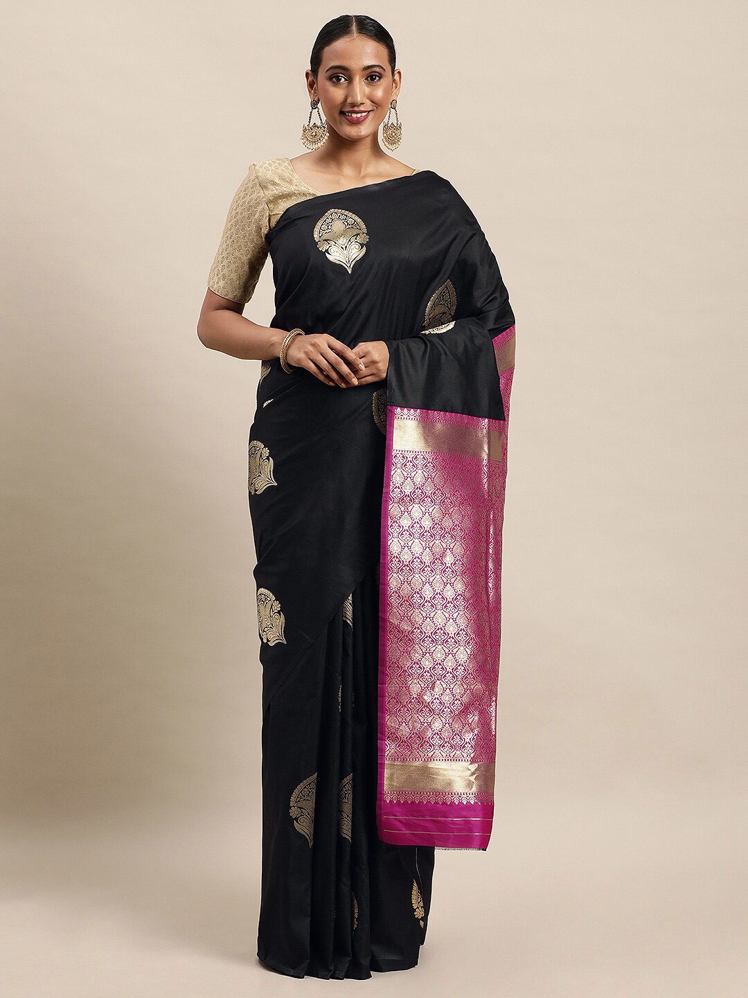 

Royal Rajgharana Saree Woven Design Zari Pure Silk Banarasi Sarees, Black