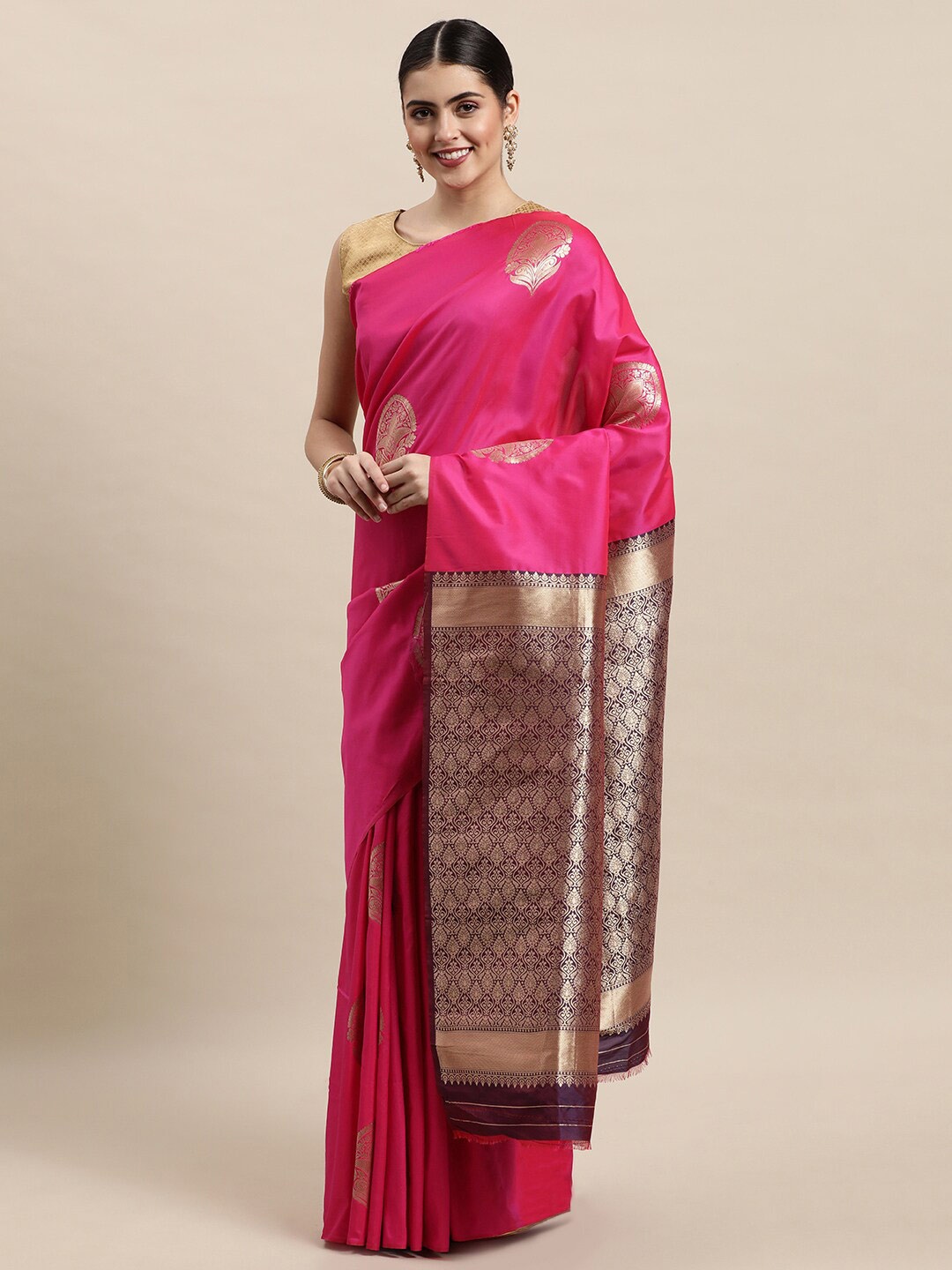 

Royal Rajgharana Saree Woven Design Zari Pure Silk Banarasi Sarees, Pink
