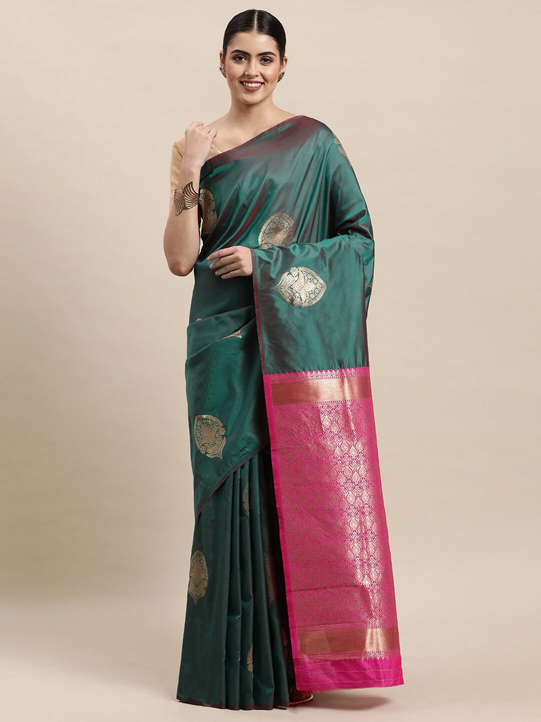 

Royal Rajgharana Saree Woven Design Zari Pure Silk Banarasi Sarees, Teal