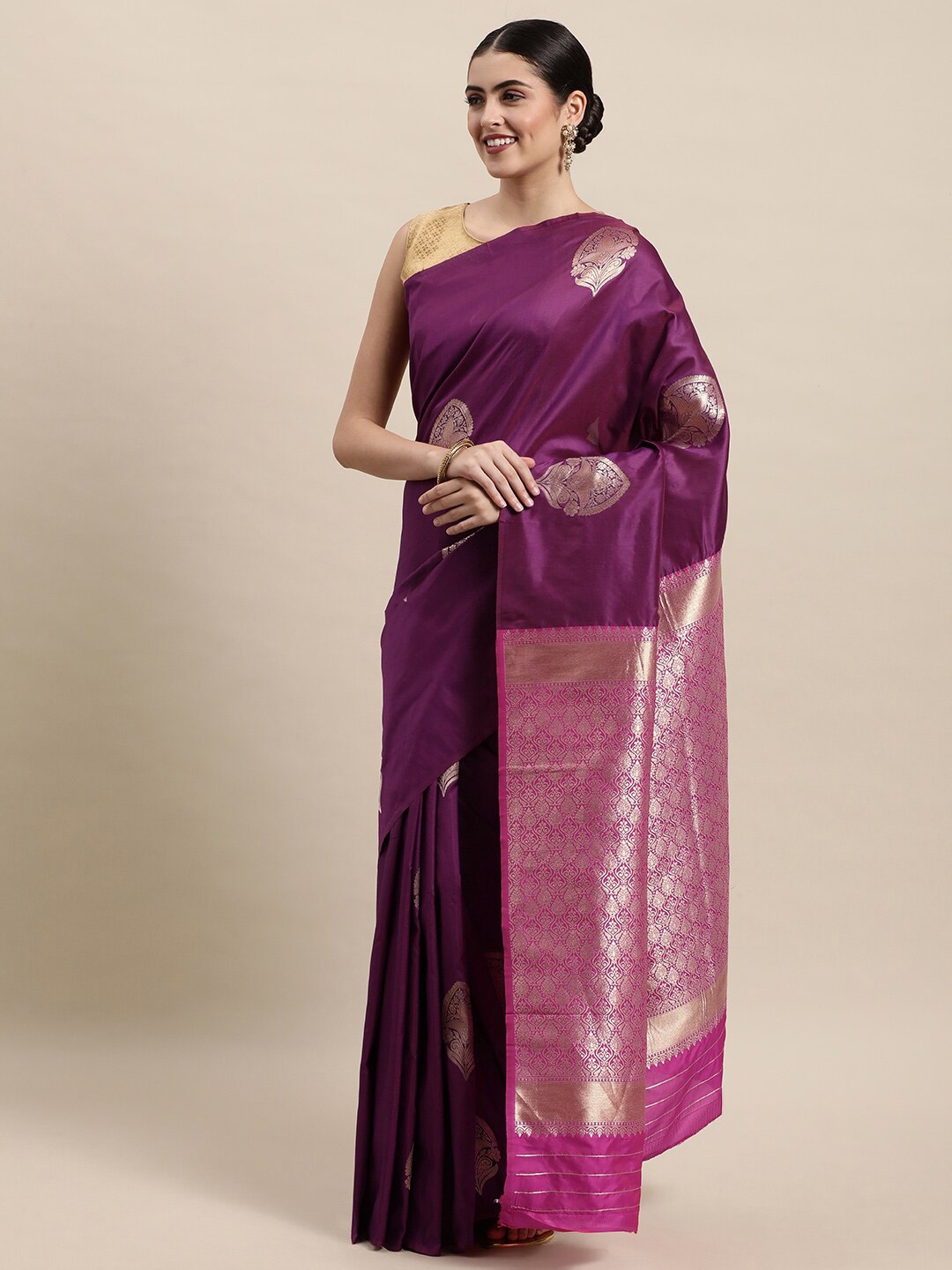 

Royal Rajgharana Saree Woven Design Zari Pure Silk Banarasi Sarees, Magenta