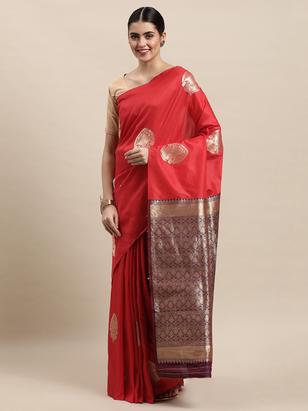 

Royal Rajgharana Saree Woven Design Zari Pure Silk Banarasi Sarees, Red