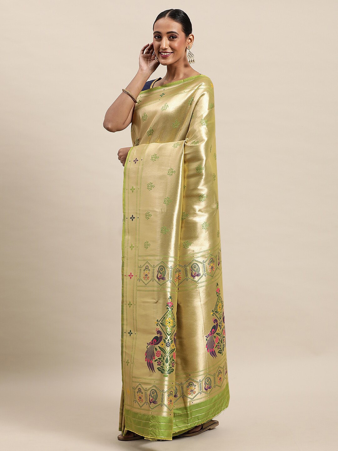 

Royal Rajgharana Saree Woven Design Zari Pure Silk Paithani Sarees, Green