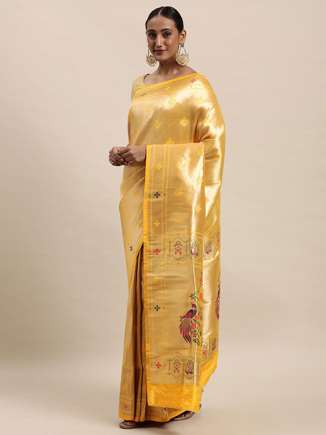 

Royal Rajgharana Saree Woven Design Zari Pure Silk Paithani Sarees, Yellow