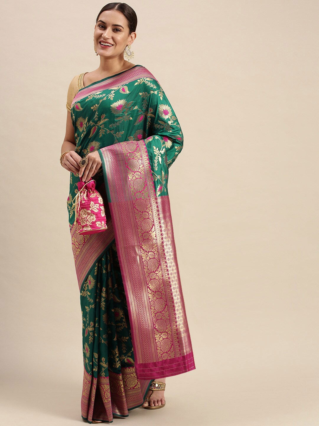 

Royal Rajgharana Saree Woven Design Zari Pure Silk Banarasi Sarees, Green