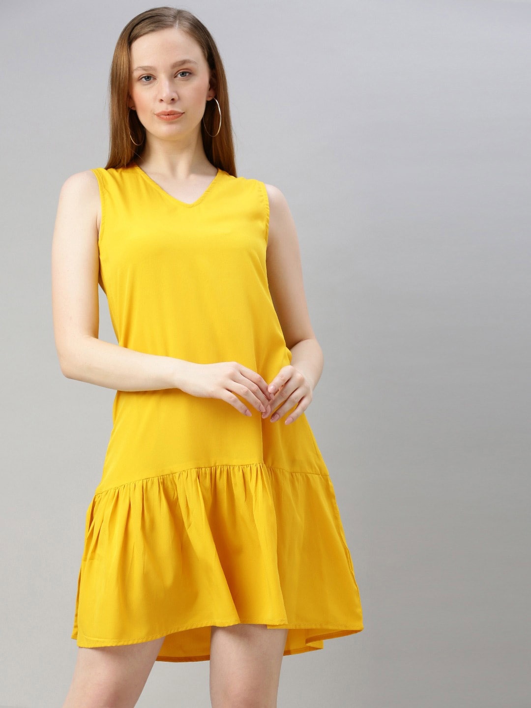 

Sera Crepe Drop-Waist Dress, Yellow