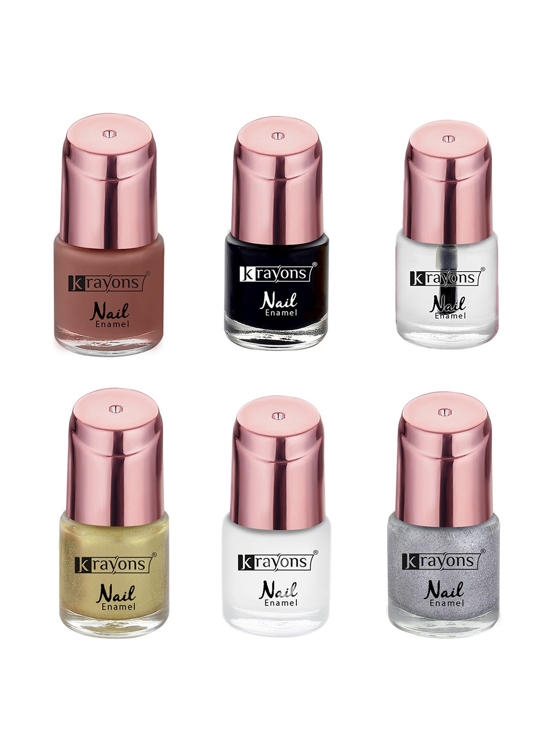 

krayons Set of 6 Crazy Long Lasting Gel Nail Enamel - 8 ml Each, Brown