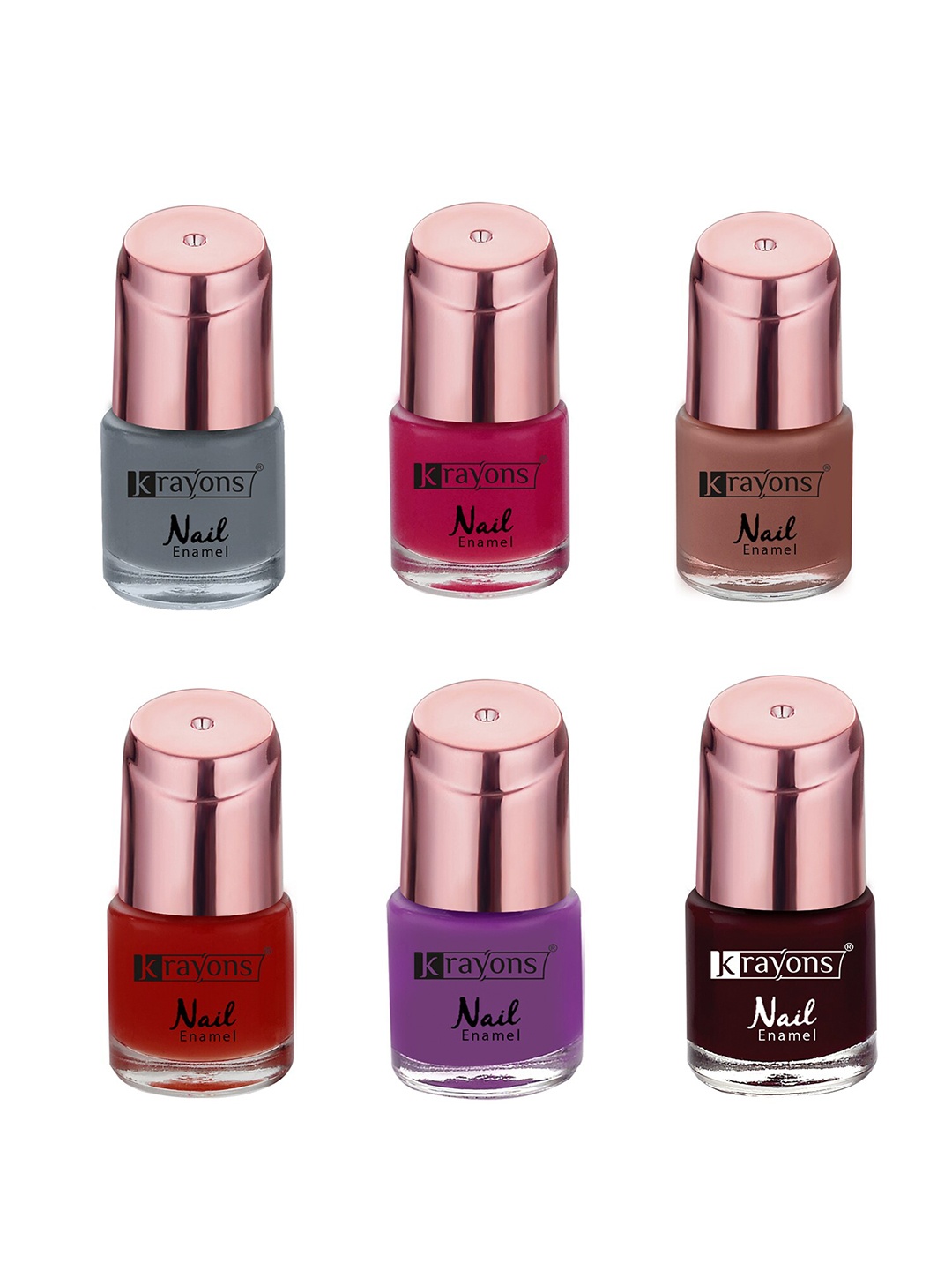 

krayons Set of 6 Crazy Long Lasting Gel Nail Enamel - 8 ml Each, Grey