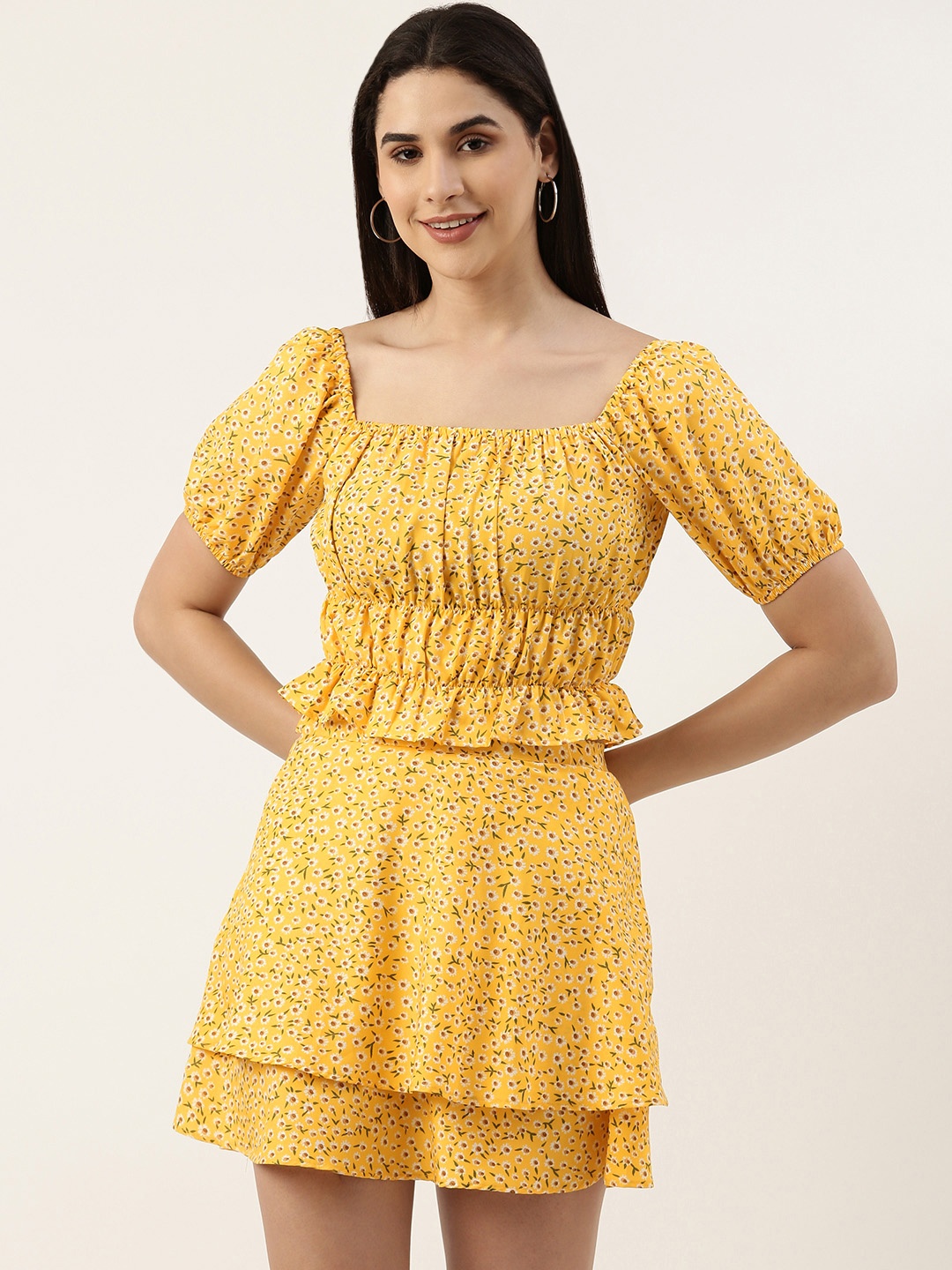 

RACHNA Printed Top & Skirt Co-ords, Yellow