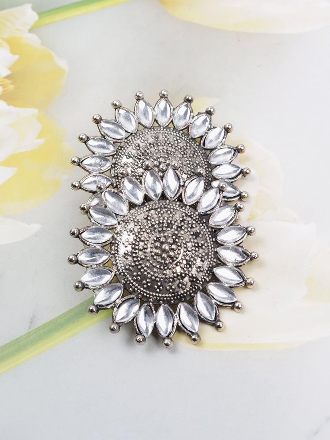 

VAGHBHATT Silver-Toned Circular Drop Earrings