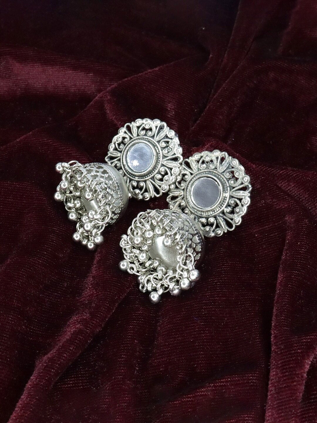 

VAGHBHATT Circular Jhumkas Earrings, Silver