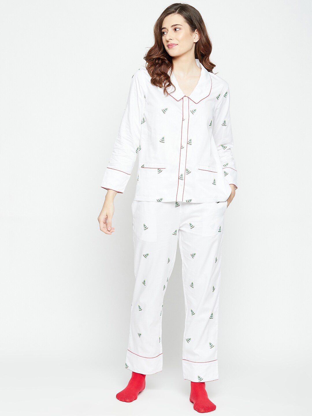 

CHILL WINSTON Women Conversational Printed Pure Cotton Night Suit, White