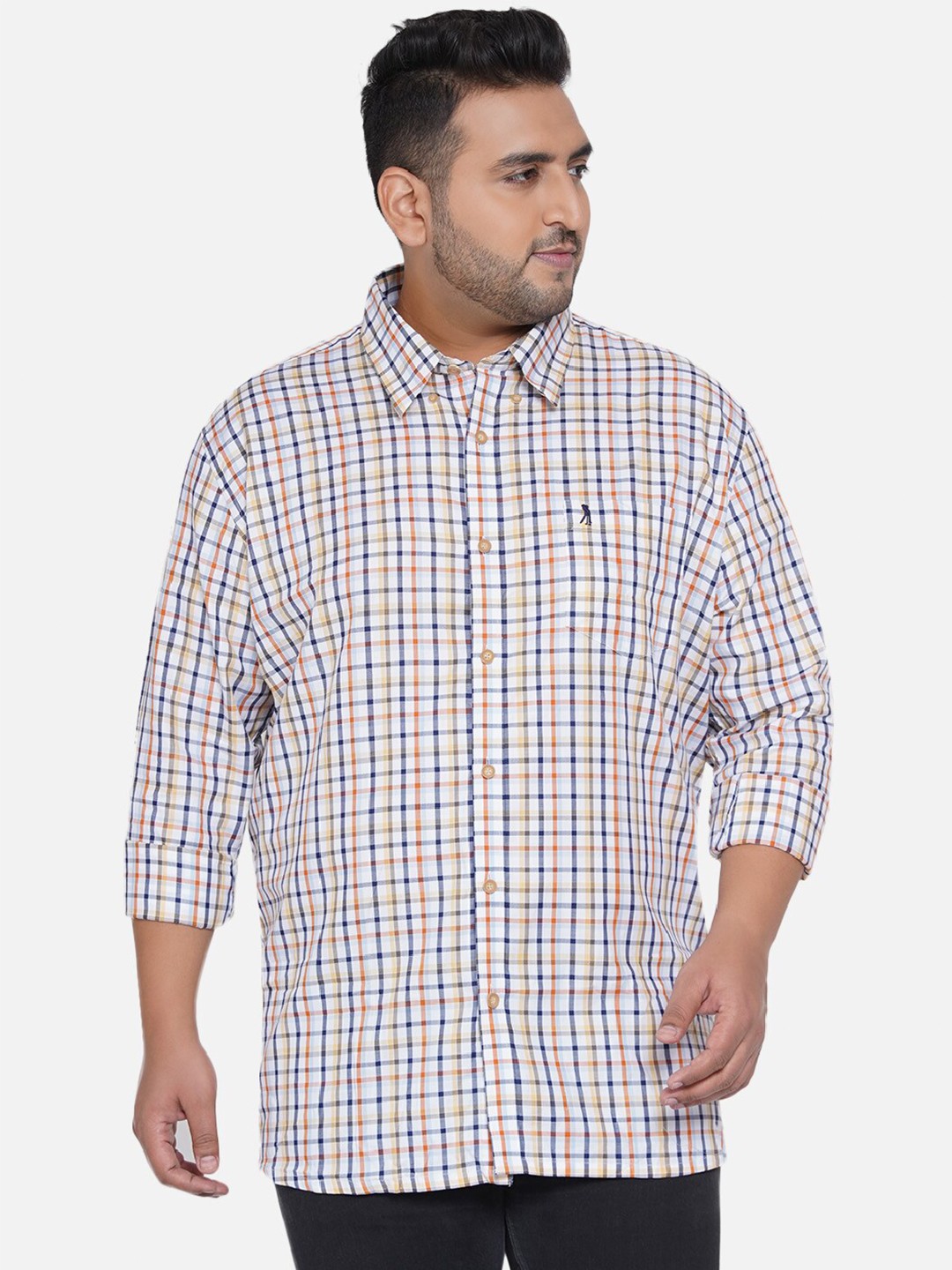 

Santonio Men Plus Size Checked Pure Cotton Casual Shirt, White