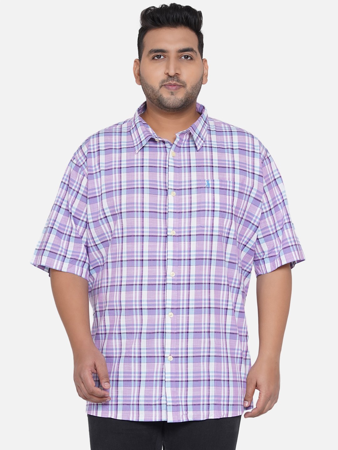 

Santonio Men Plus Size Tartan Checks Pure Cotton Casual Shirt, Purple