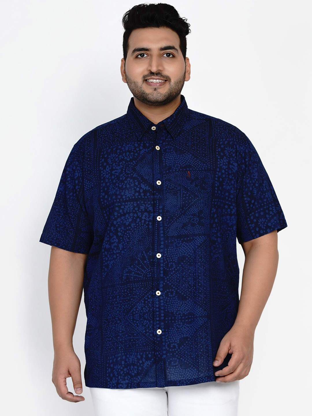 

Santonio Men Plus Size Micro Ditsy Printed Pure Cotton Casual Shirt, Blue