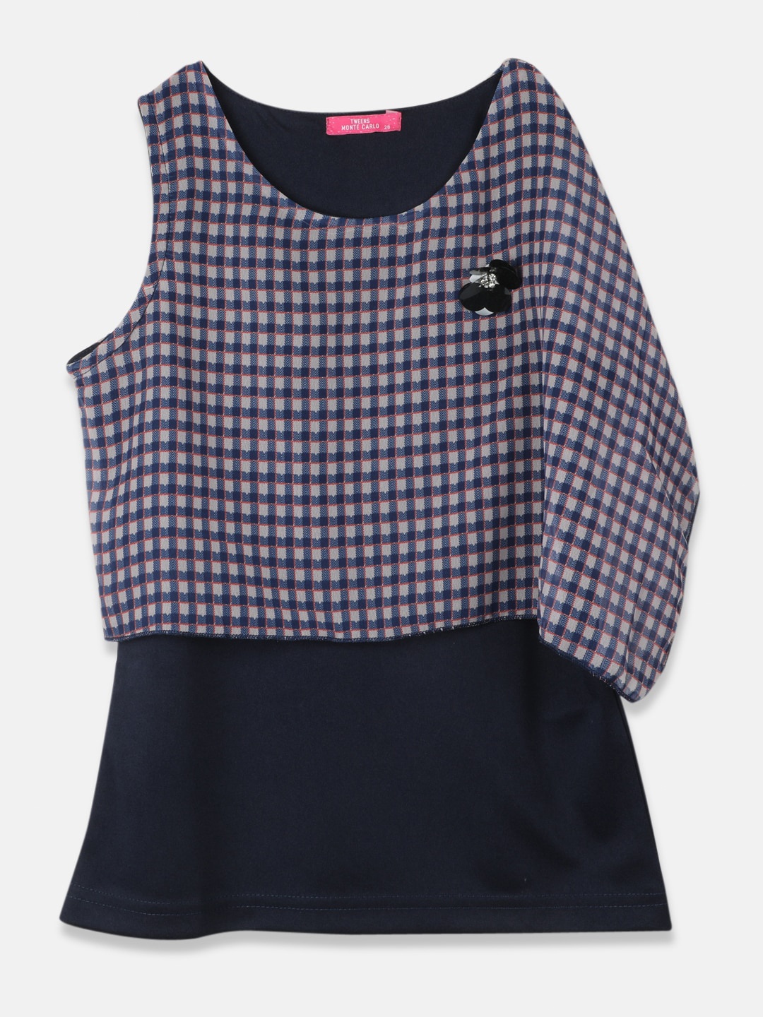 

Monte Carlo Checked Extended Sleeves Top, Navy blue