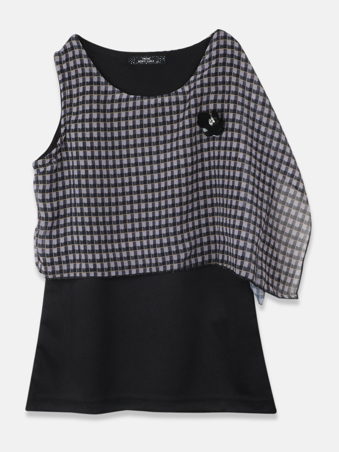 

Monte Carlo Girls Checked Round Neck Sleeveless Top, Black