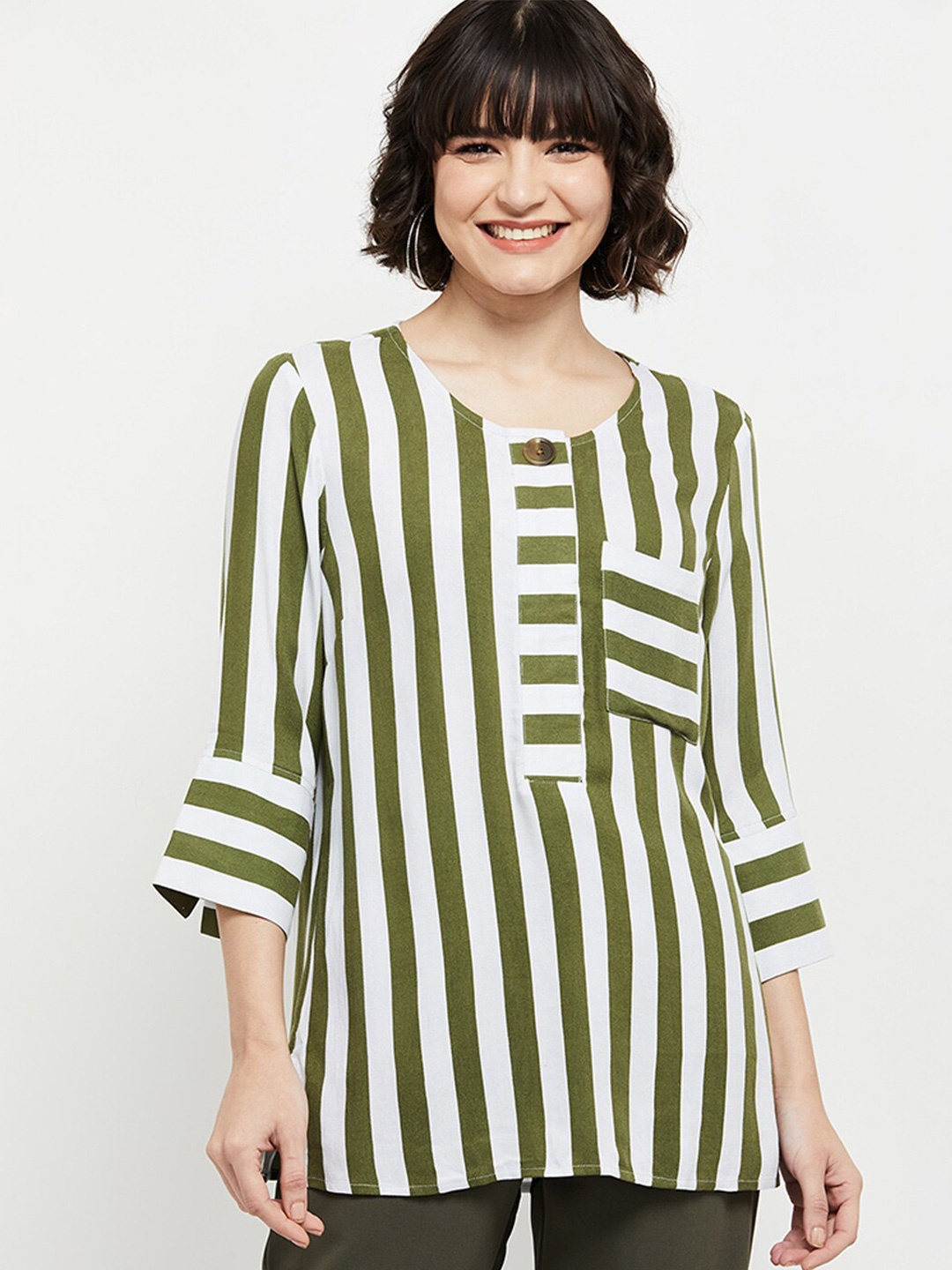 

max Striped Round Neck Tunic, Green