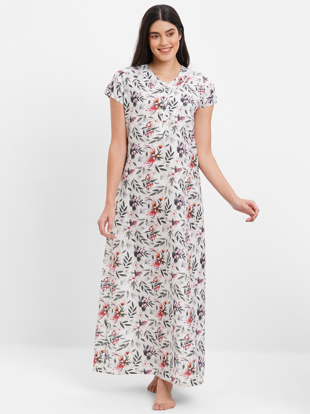 

Sweet Dreams Floral Printed Maxi Nightdress, White