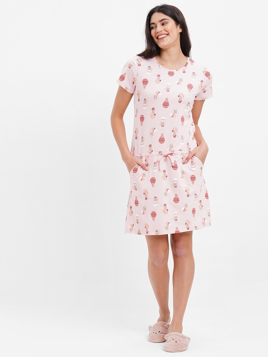 

Sweet Dreams Conversational Printed Pure Cotton Nightdress, Pink