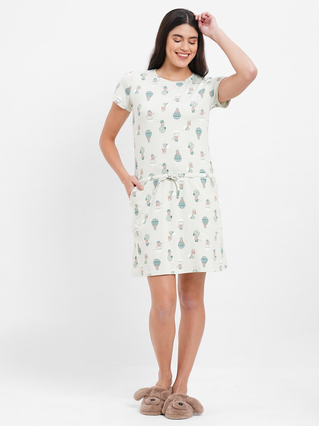 

Sweet Dreams Conversational Printed Pure Cotton Nightdress, Blue