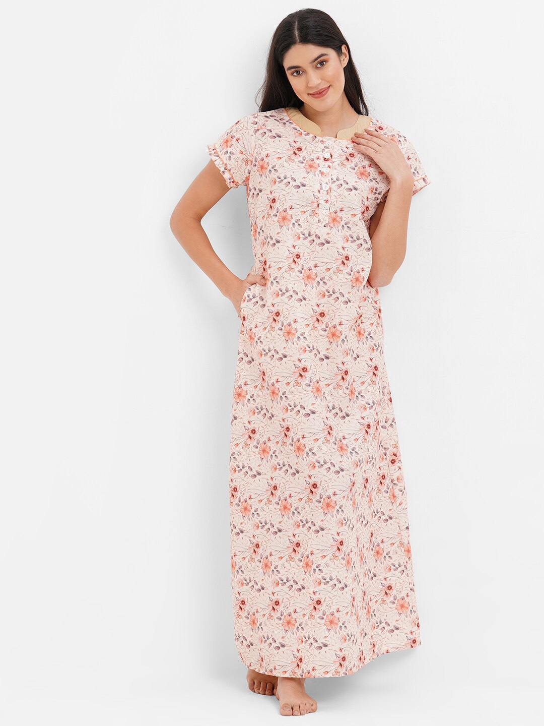 

Sweet Dreams Floral Printed Maxi Nightdress, Peach