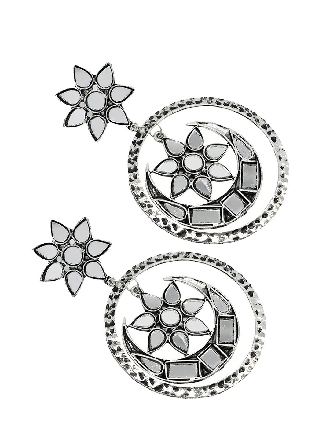 

VAGHBHATT Silver Plated Contemporary Oxidised Mirror Drop Earrings